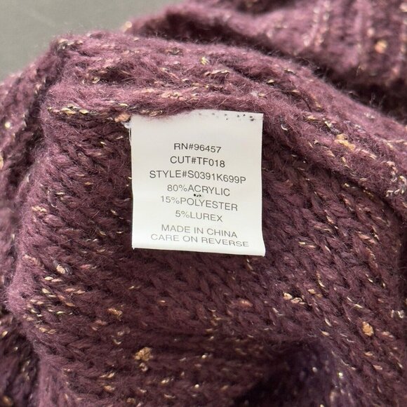 LUQ Marled Burgundy Sweater Top Womens Medium Crochet Tie Waist Boho Woven - Picture 7 of 8